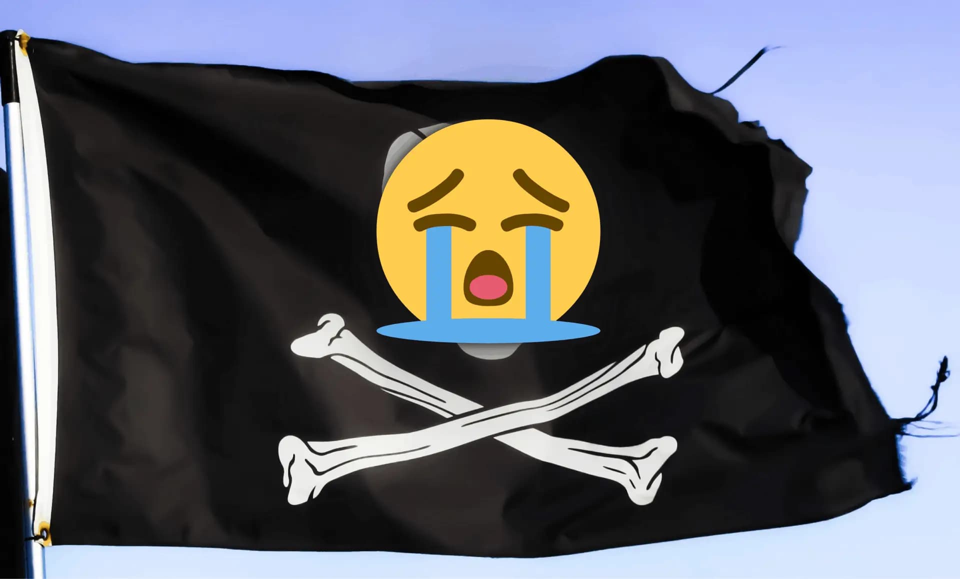 Crying emoji over a pirate flag symbolizing rejection in the querying process for authors